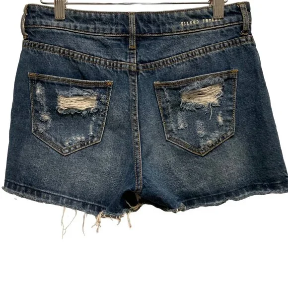 Guilded Intent Buckle High Rise Short Size 26 Distressed Blue Skinny Denim - Picture 2 of 14